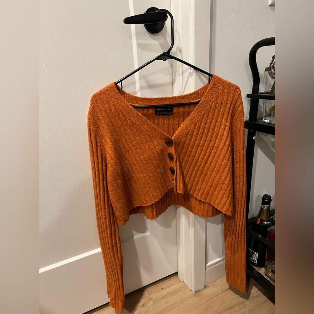 Urban Outfitters Burnt Orange Ribbed Cropped Cardigan